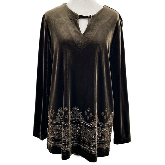 studio Ease womens top size 10 brown crushed velvet beaded tunic